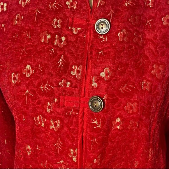 Chicos Red &Gold Tone Mandarin Brocade Floral Blazer/Jacket Women's Size 1/Small - Picture 12 of 16